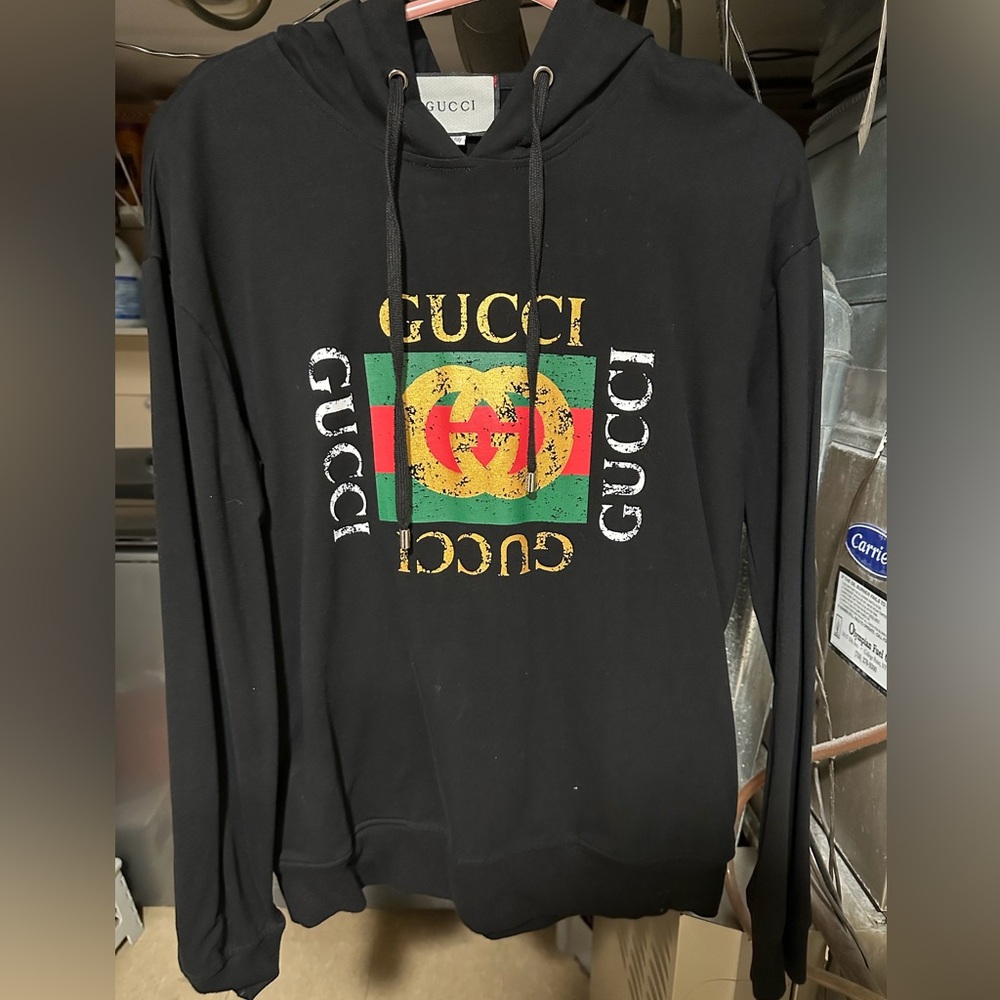 Gucci Black Hoodie with Multicolor Logo